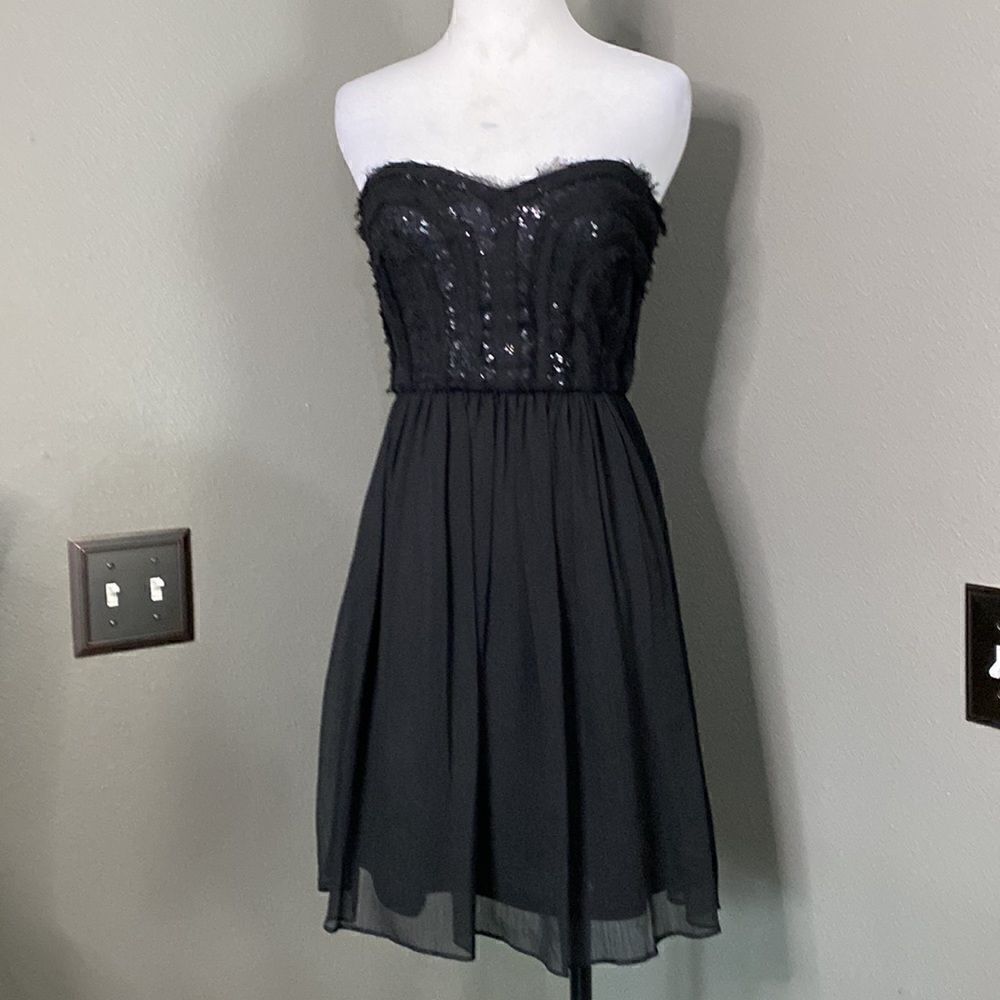 Max And Cleo Monica Black Strapless Mini Dress Sequined Bodice